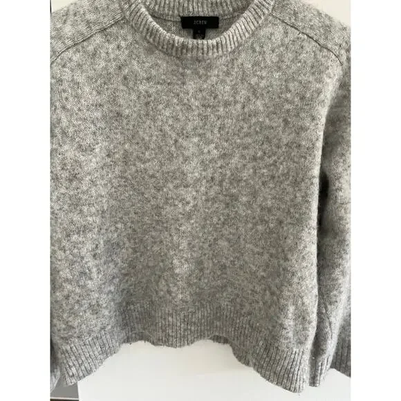 J Crew Reimagined By Womens L Light Gray Cropped Crewneck Sweater Pullover - Picture 3 of 6
